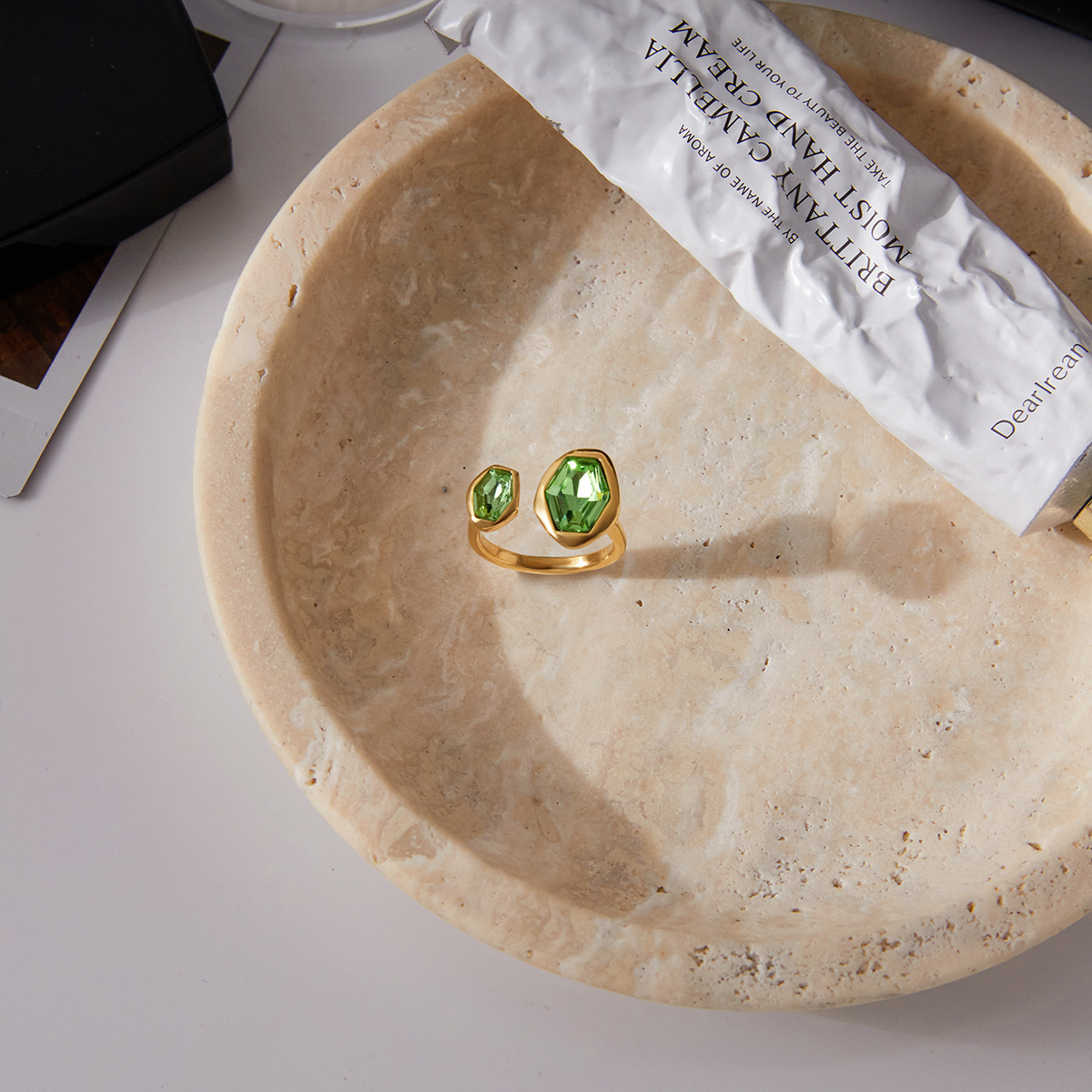 Green Zircon Ring In Titanium Steelnon-fading Jewelry