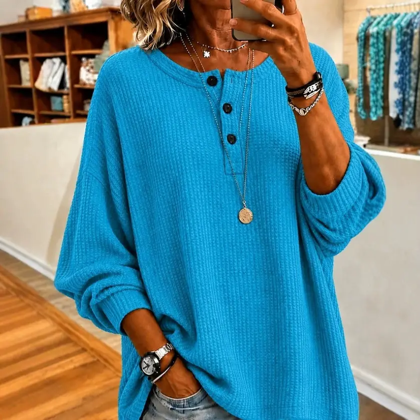 Fashionable Crew-neck Loose-fit Long-sleeve Top