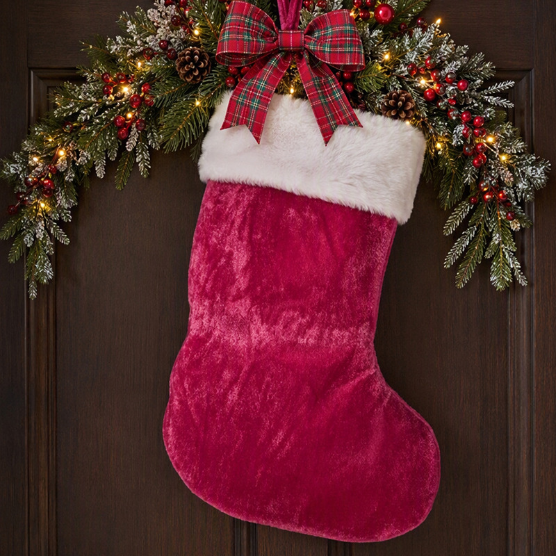 Dark Pink Velvet-Style Christmas Stocking — product details