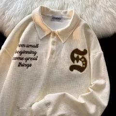 American Polo Shirt Embroidered Waffle Sweater Women's Autumn Thin - Apricot - View 1