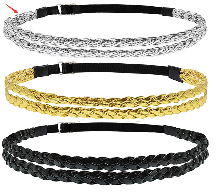 Adjustable Elastic Woven Headband Three Strands Twisted Gold Silver White - Shop at LoveMi