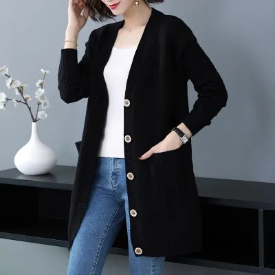 Women's Knitted Cardigan Sweater Mid length Black - Shop at LoveMi
