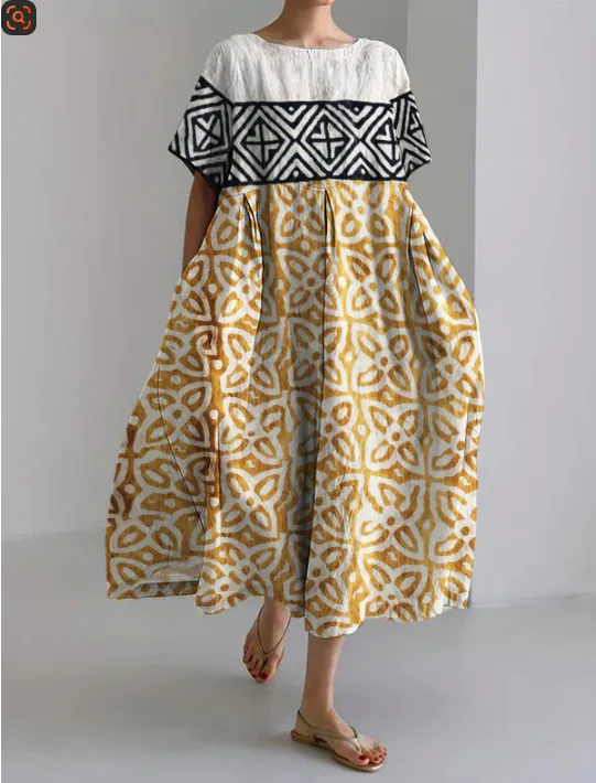 Womens 3D-printed High-end Crew-neck Short-sleeve Plus-size Dress - Color 13-Xl