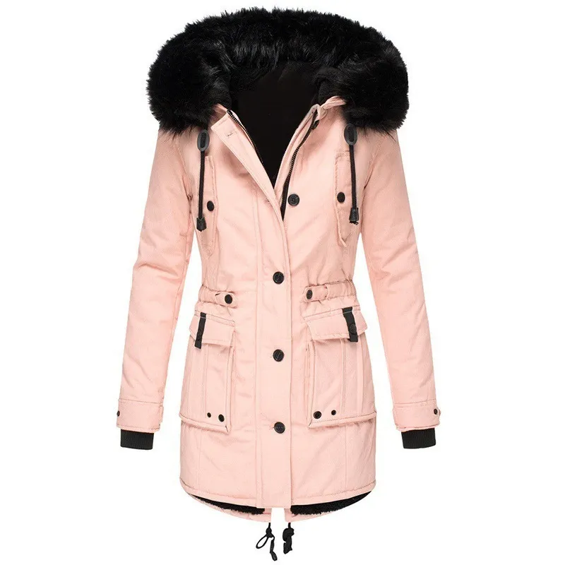 Women's Clothing Fleece-lined Thickened Women's Cotton Padded Clothing Women's Winter - Pink