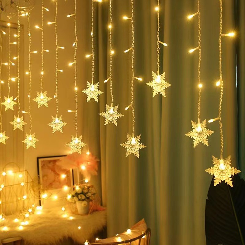 LED Snowflake Curtain Icicle Lights Christmas Decorative Lights Solar String Lights