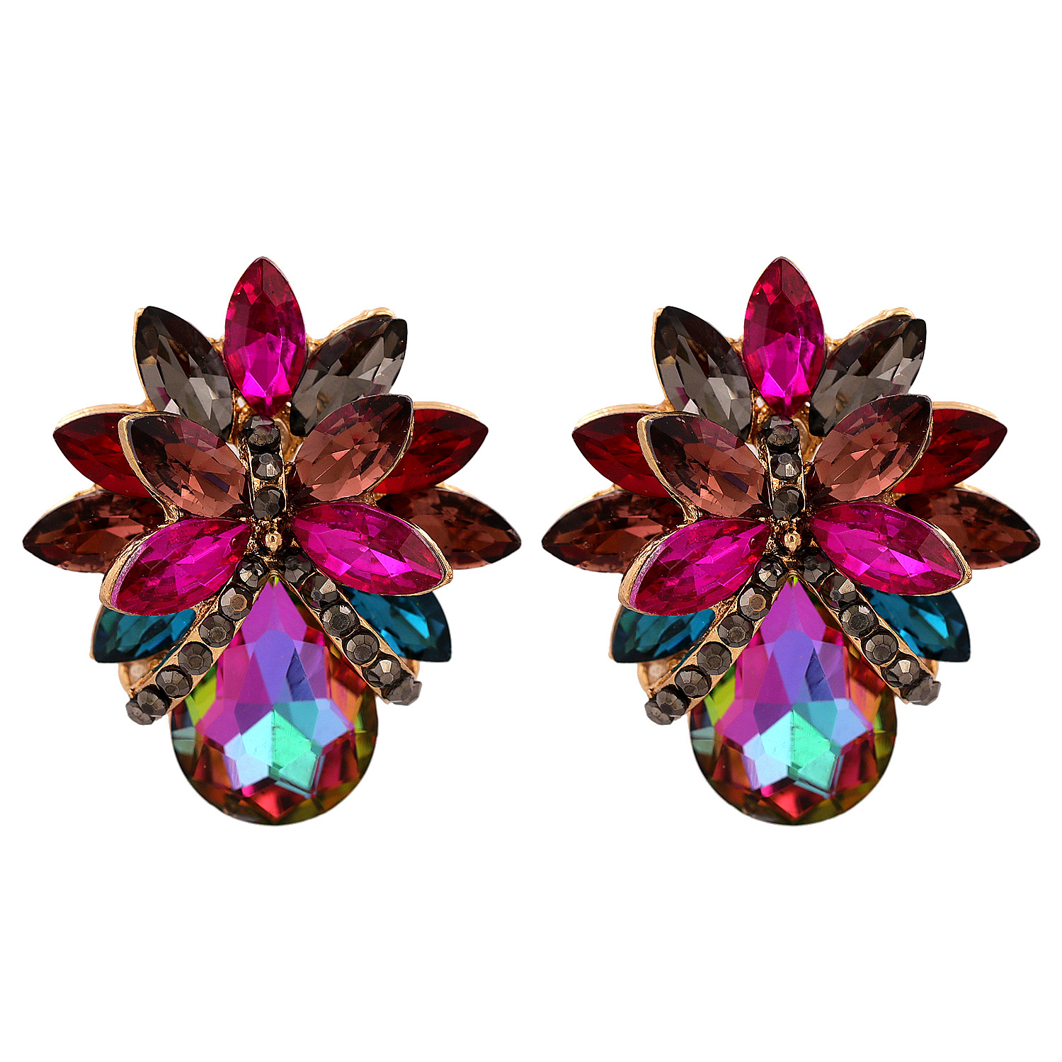 New Fashion Women's Personality Flower Rhinestone-embedded Earrings
