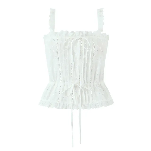 Cotton Embroidered Sleeveless Top Skirt Culottes Top - Shop at LoveMi