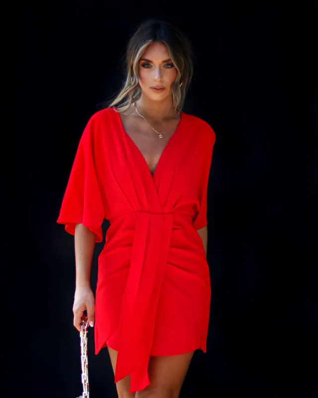 Women's Solid Color Elegant Irregular Slim Dress Red - Shop at LoveMi
