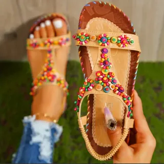 Women's Roman Sandals Open Toe Fashion Casual Outdoor Round Toe Bohemian - Brown