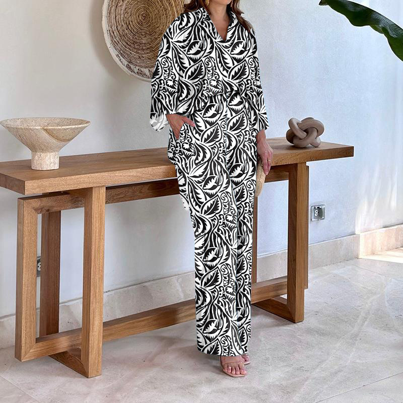 Batwing Sleeve Printed Two-piece Suit Suit Women