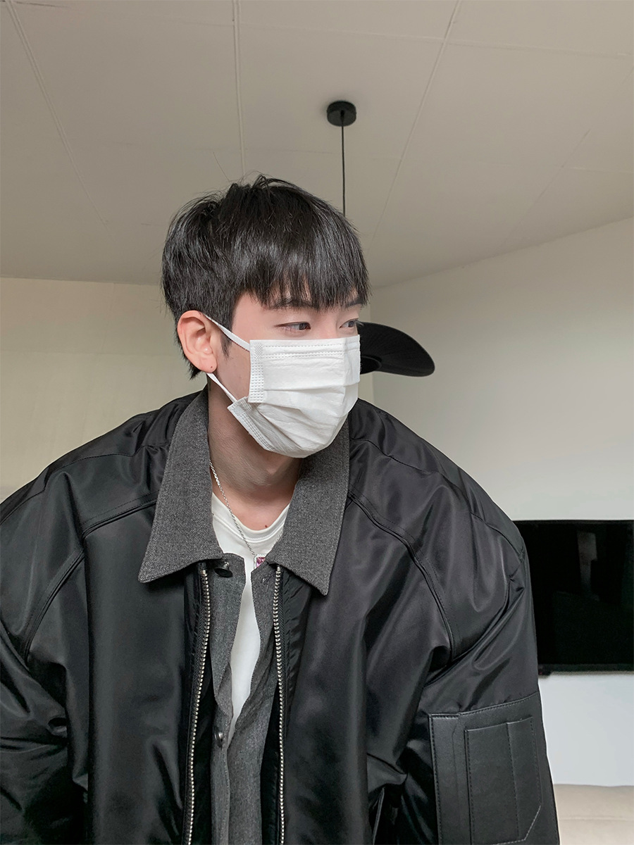 Winter High-grade Denim Stitching Fake Two-piece Pilot Jacket