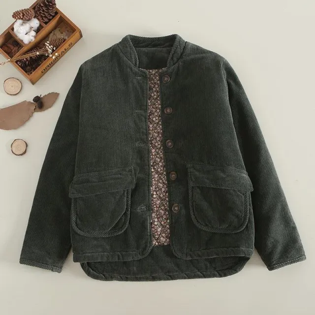 Women's Casual New Cotton Jacket Corduroy Coat Dark Green - Shop at LoveMi