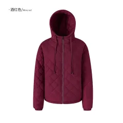 Women's Hooded Cotton-padded Clothes Short Autumn And Winter Cold-resistant - Wine Red - View 1