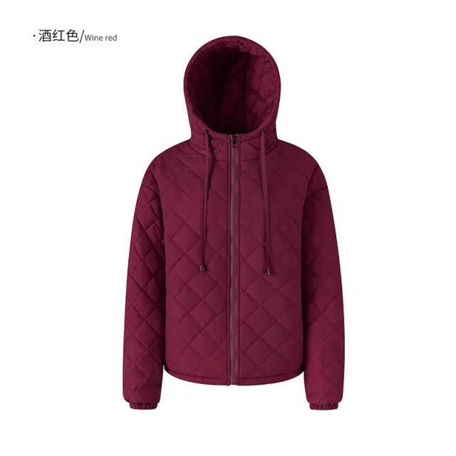 Women's Hooded Cotton padded Clothes Short Autumn And Winter Cold resistant Wine Red - Shop at LoveMi