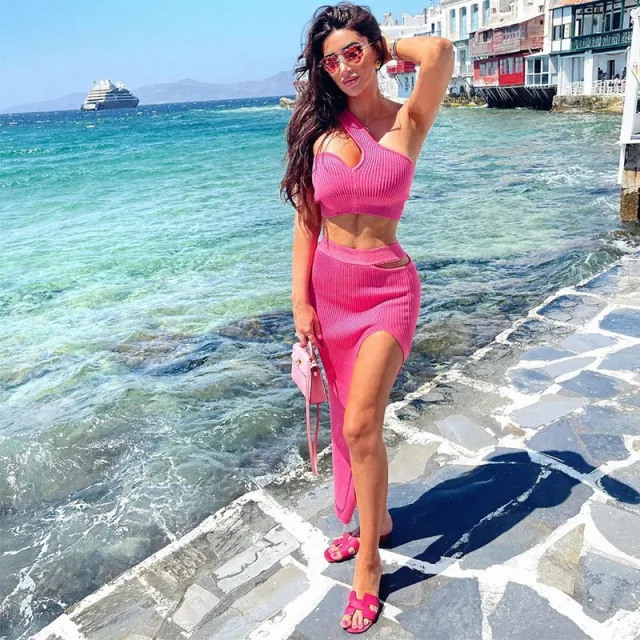 Women's Sleeveless Vest Split Irregular Hip wrapped Dress Suit Pink - Shop at LoveMi