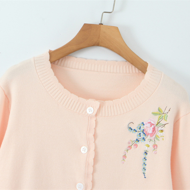 Exquisite And Versatile Cream Embroidered Knitted Cardigan - Image 2