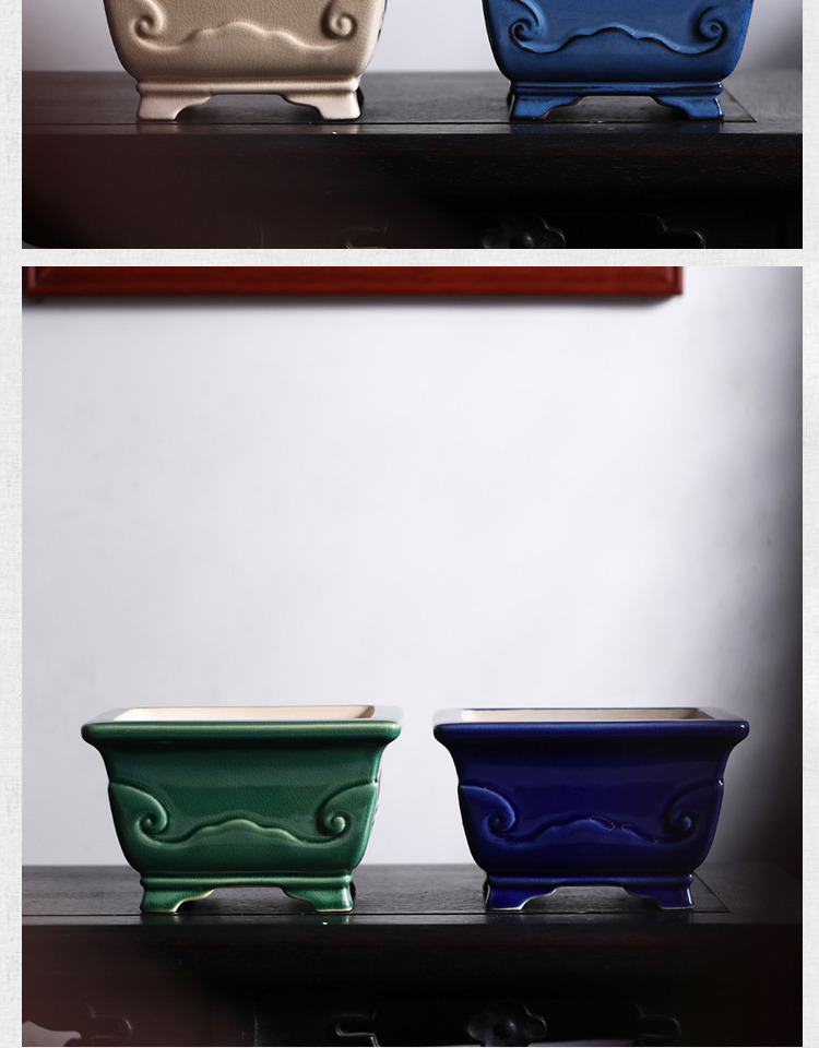 Title 4, Square Ruyi Bucket Purple Sand Flowerpot Ceramic