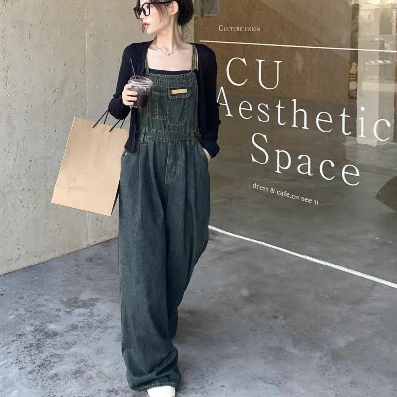 Plus Size Loose Mop Thin Denim Suspender Pants