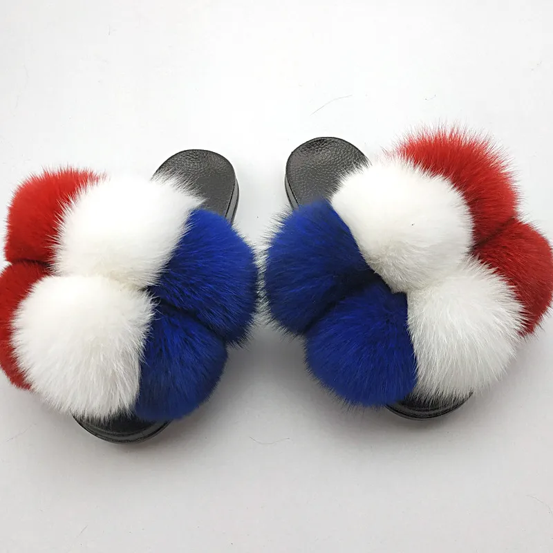 Fox Fur Ball Slippers For Outer Wear - Color 2-43