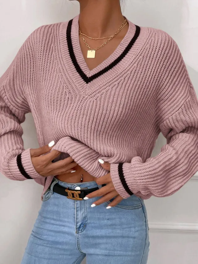 Autumn New Casual Loose Knitted Top Pink - Shop at LoveMi
