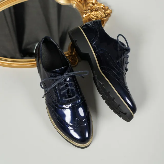 Women's Fashion Color Mirror Loafers Lace up Shoes Blue - Shop at LoveMi