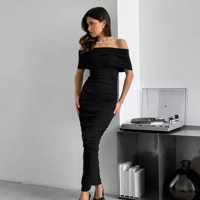 Off neck Tube Top Dress Women's Velvet Skinny Hip Skirt Black - Shop at LoveMi