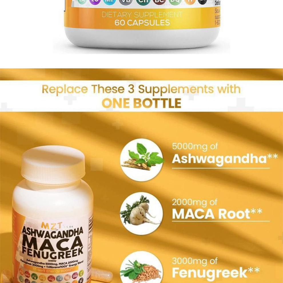 Ashwagandha Maca Fenugreek capsule root supplement chart