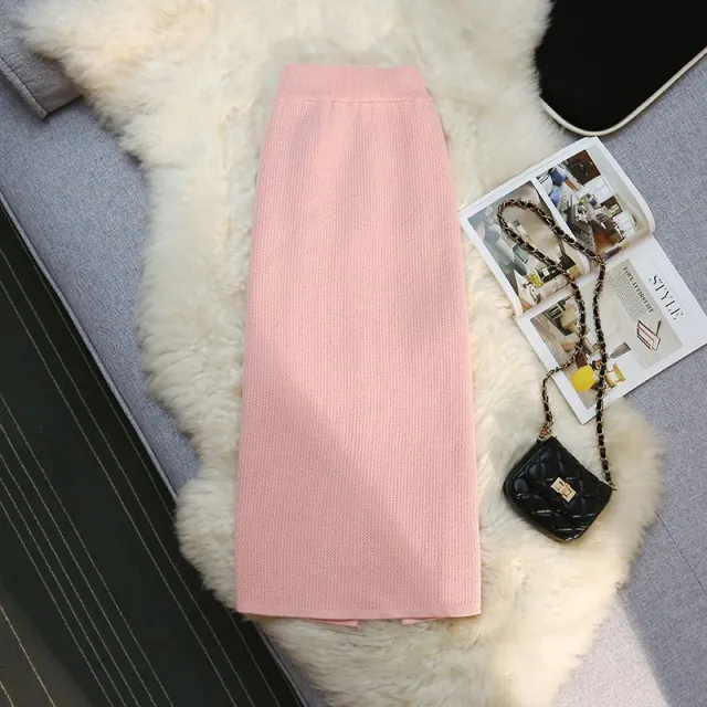 Mink Fur Knitted Skirt For Women Autumn And Winter Pink - Shop at LoveMi
