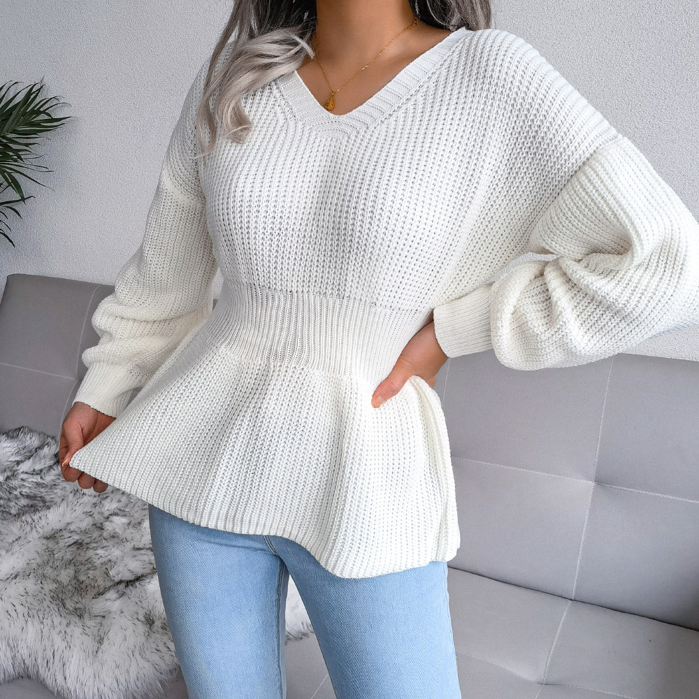 Lantern Sleeve Sweater Winter Women Flounces Knit Jumpers