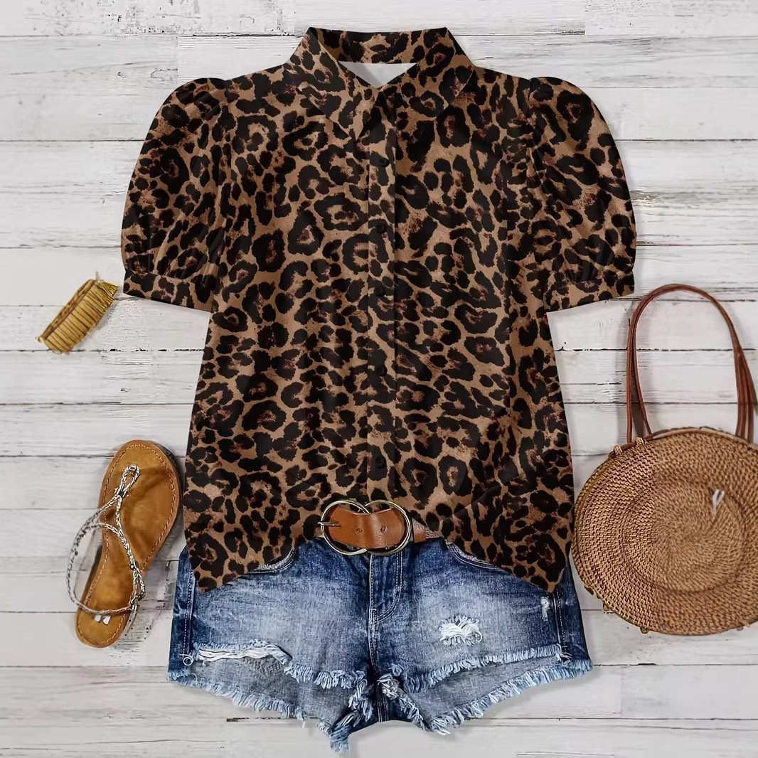 Elegant Leopard-Print Blouse For Women
