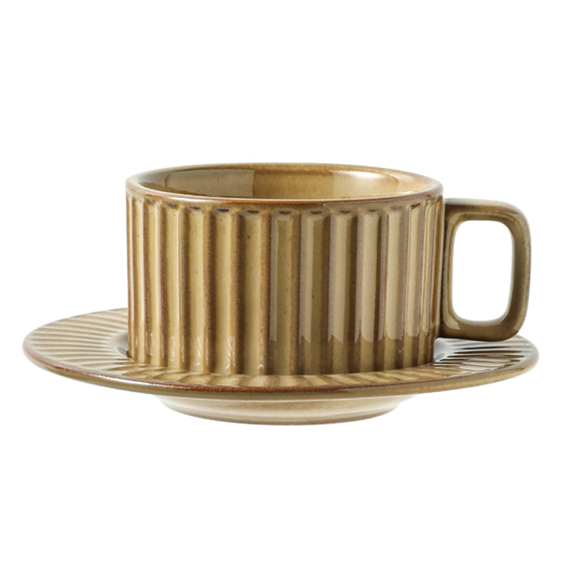 Vintage Aged-look Ceramic Coffee Mug With Kiln-shift Vertical Stripes