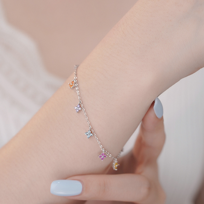 Pure Silver Colorful Lucky Clover Bracelet