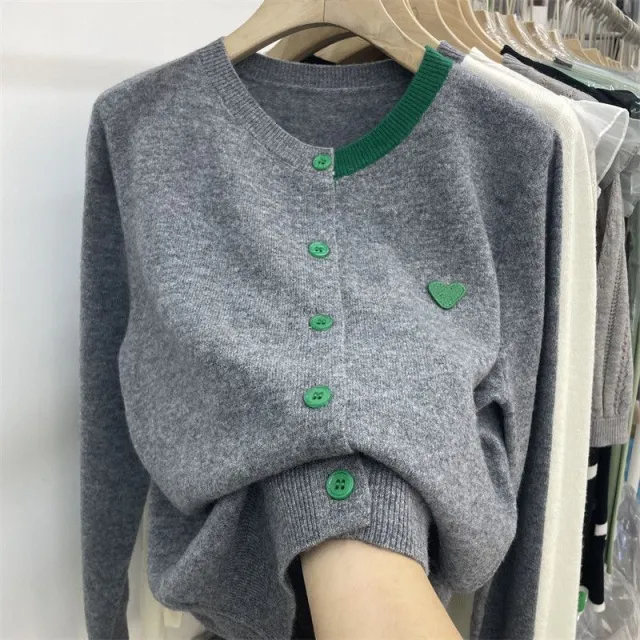 Gentle Knitted Cardigan Women's Patch Long Sleeve Sweater Coat Gray - Shop at LoveMi