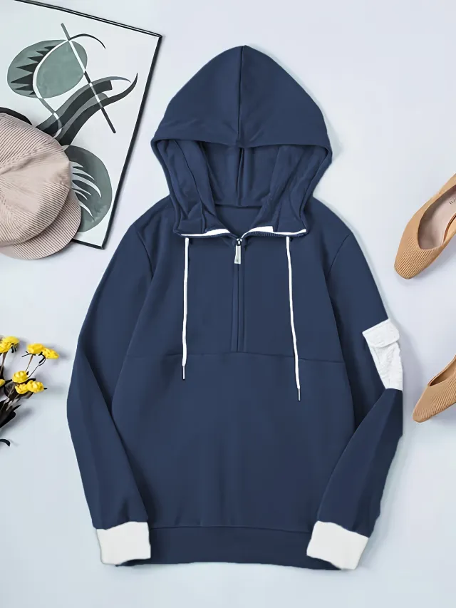 Casual Versatile Slimming Hooded Sweater Navy - Shop at LoveMi