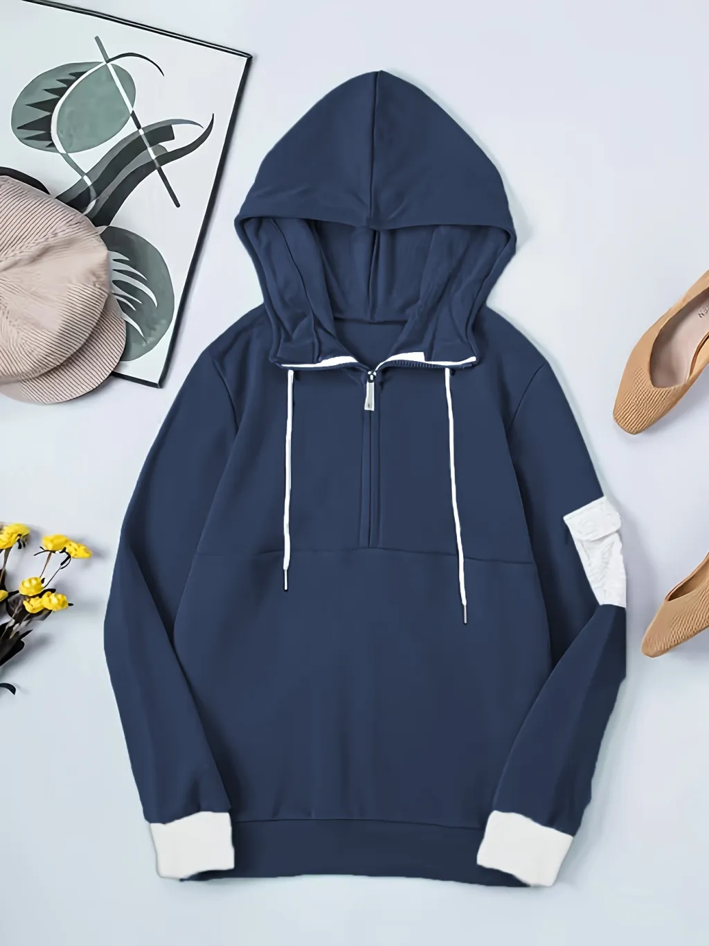 Casual Versatile Slimming Hooded Sweater - Navy