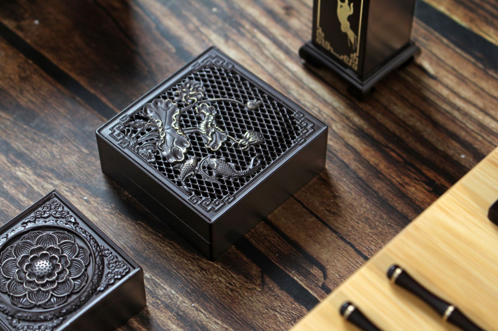 Title 7, Copper Square Shape Lotus Incense Set Incense S...