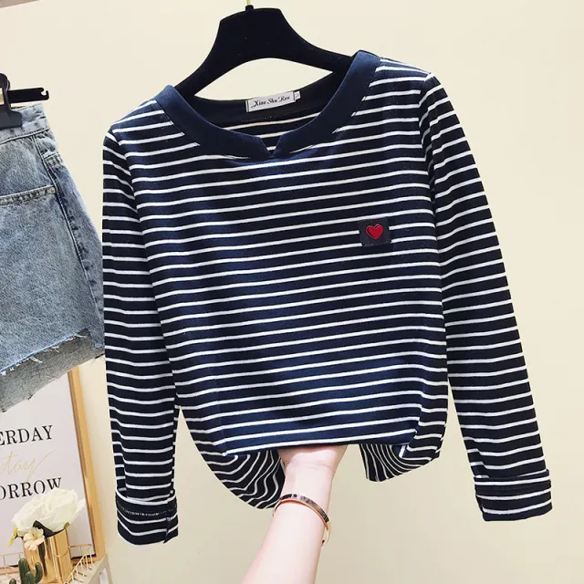 New Fashionable Loose All match Striped Long Sleeve Bottoming Top Women Black - Shop at LoveMi
