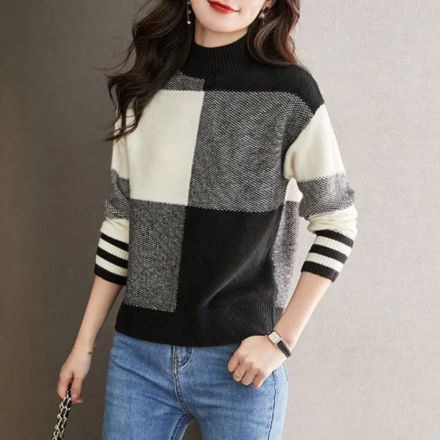 Fashion Colorblock Western Style Youthful looking Loose Slimming Bottoming Shirt Black - Shop at LoveMi