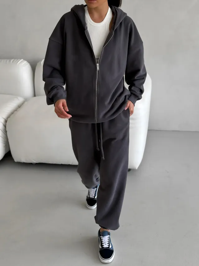 Street Style Long sleeved Coat And Trousers Two piece Set Gray - Shop at LoveMi