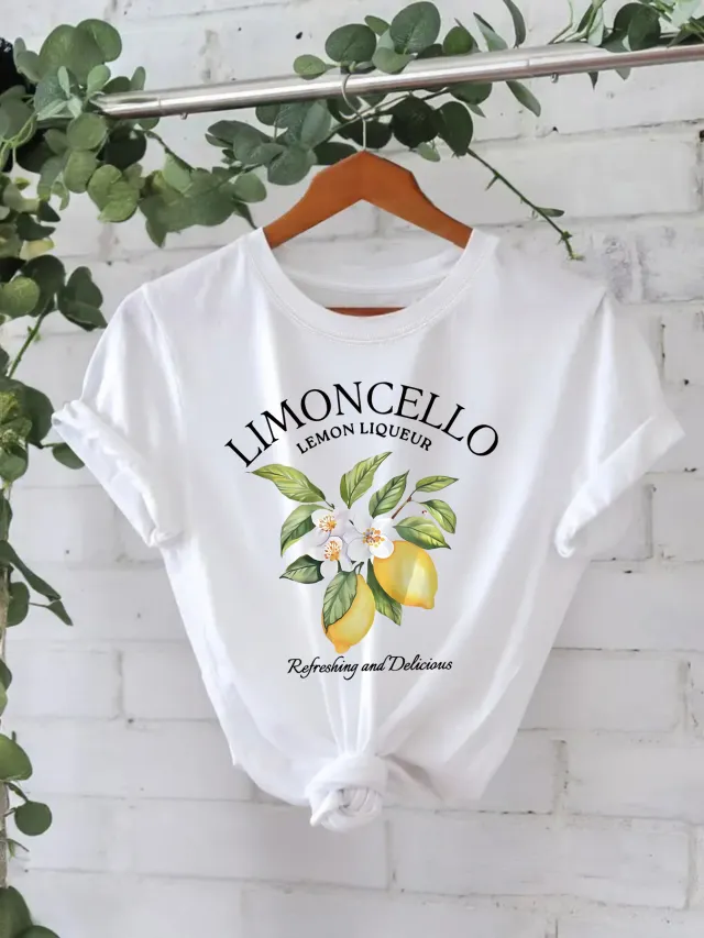 European And American Round Neck Lemon T shirt For Women White - Shop at LoveMi