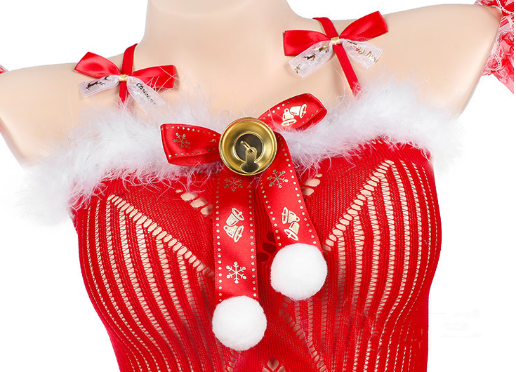 Title 12, Cosplay Christmas Bowknot Mesh Bodysuit Suit