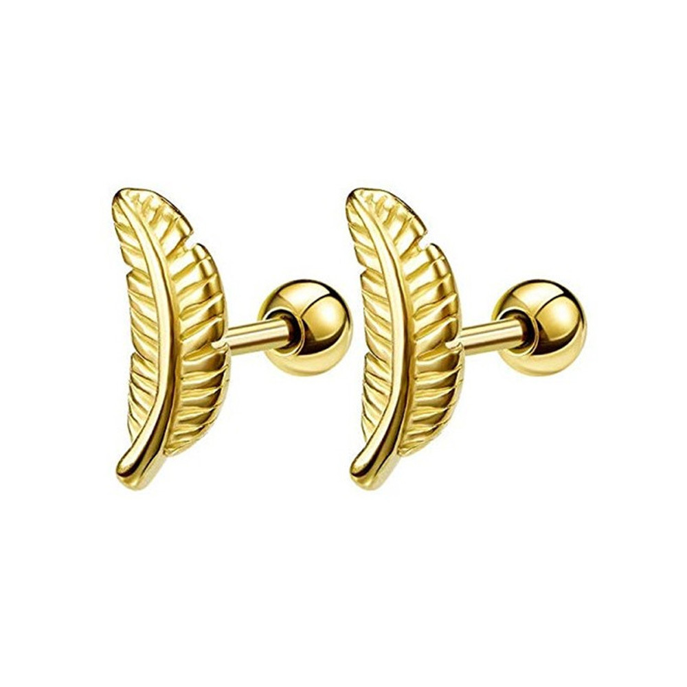 Creative Ear Bone Stud Stainless Steel Feather Studs