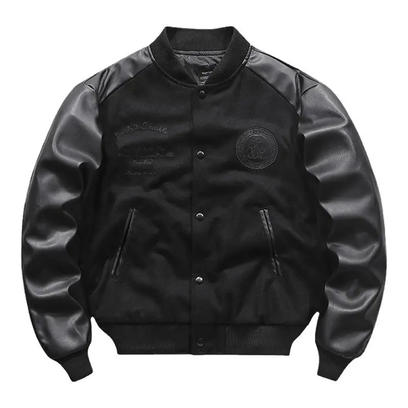 American Retro Woolen Coat Stitching Embroidered Flight Jacket