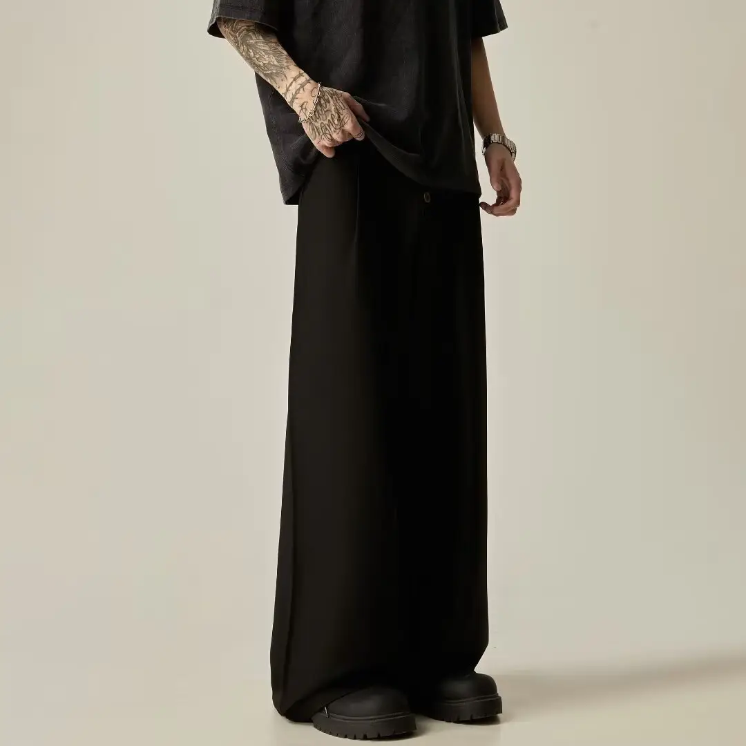 Men's Solid Color Polyester Casual Vertical Tube Wide-leg Pants