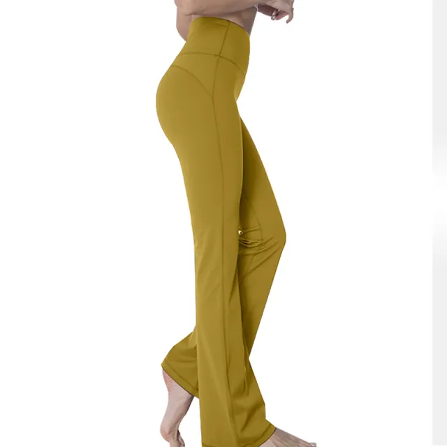 Antibacterial High Waist Hip Lift Yoga Pants Women's Casual Fitness Wide leg Pants Leaves Yellow - Shop at LoveMi
