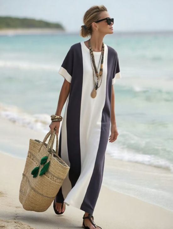 Women's Fashion Casual Round Neck Short Sleeve Dress Purple - Shop at LoveMi