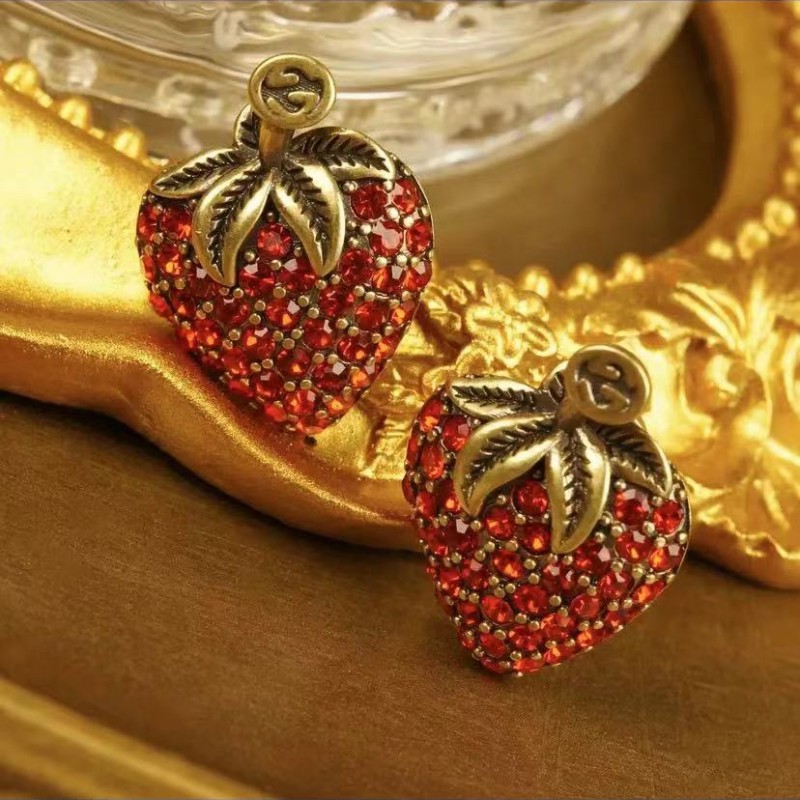 Full Diamond Red Strawberry Cute Sweet Cool Vintage Earrings