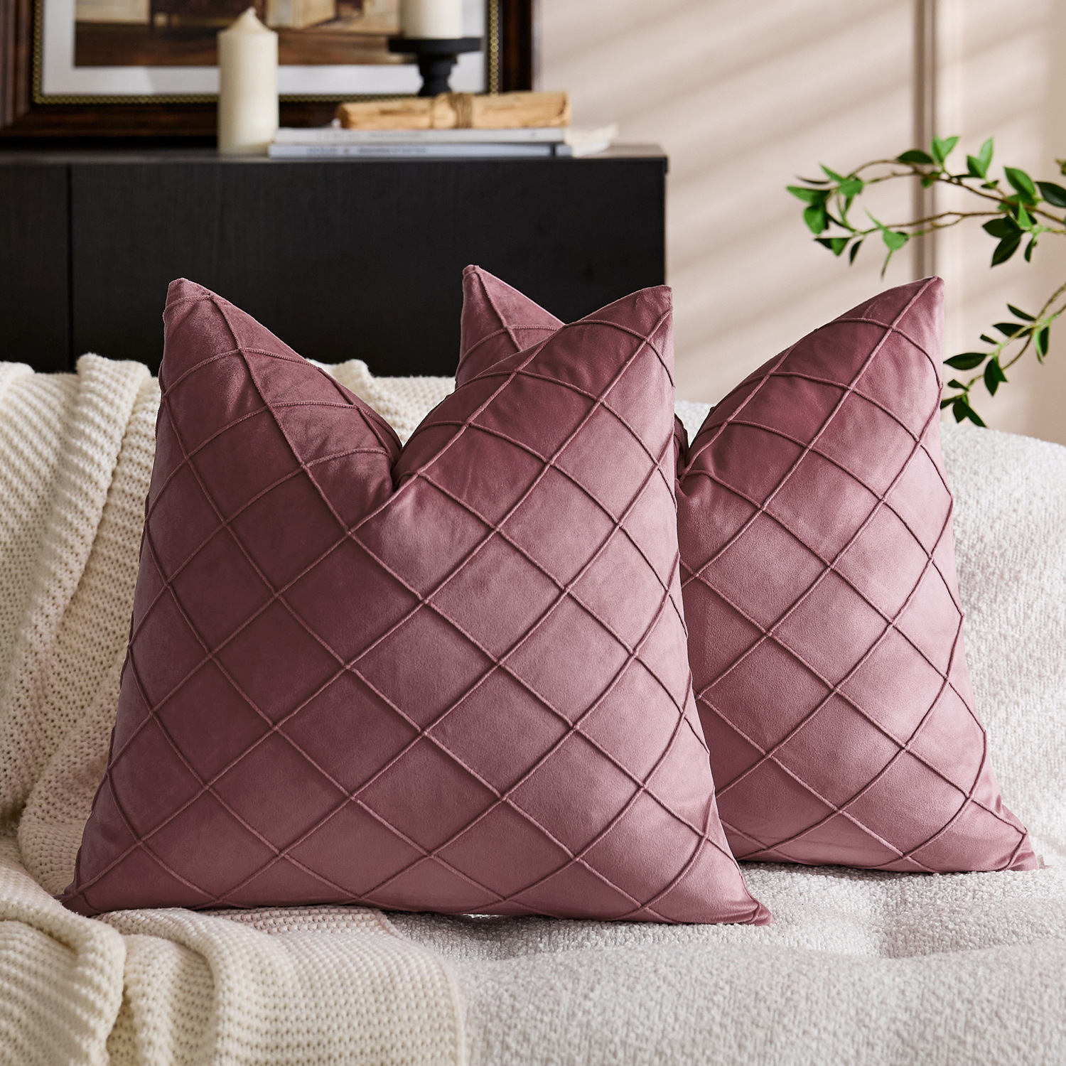 Solid Color Velvet Embroidered Plaid Pillowcase 8