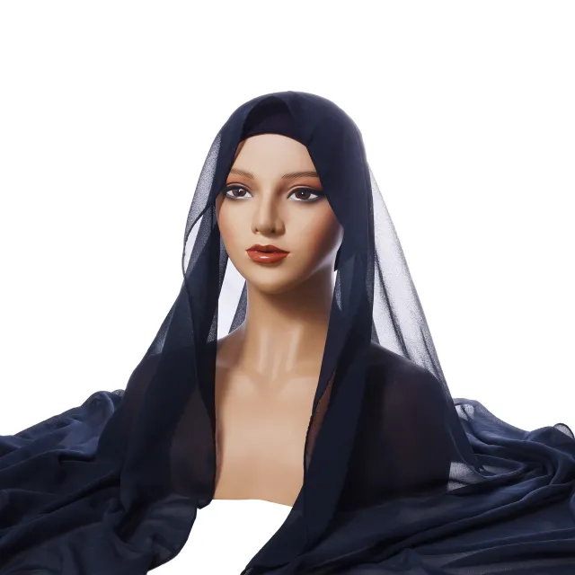 Chiffon Turban Pleated Drawstring Cap Suit Monochrome Navy Blue - Shop at LoveMi