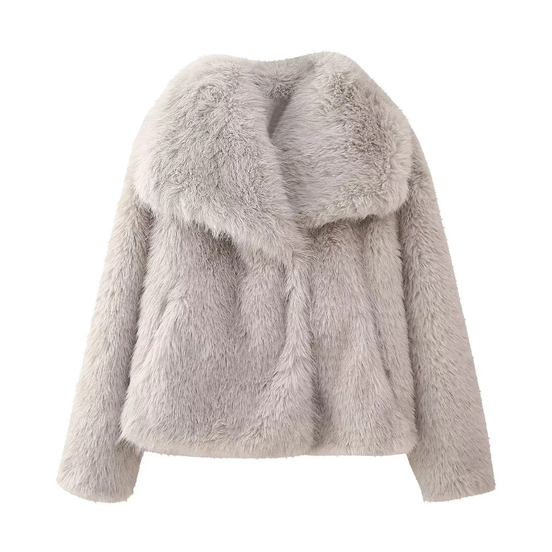 Artificial Fur Mink like Coat Winter Coat European And American Socialite Style Top Greige - Shop at LoveMi